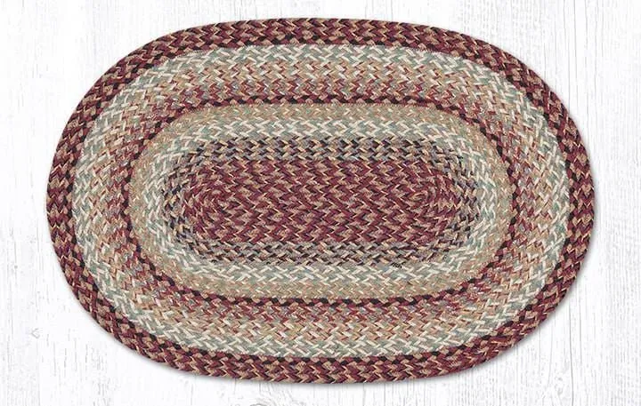 Burgundy/Sage/Mustard Braided Rug - Oval