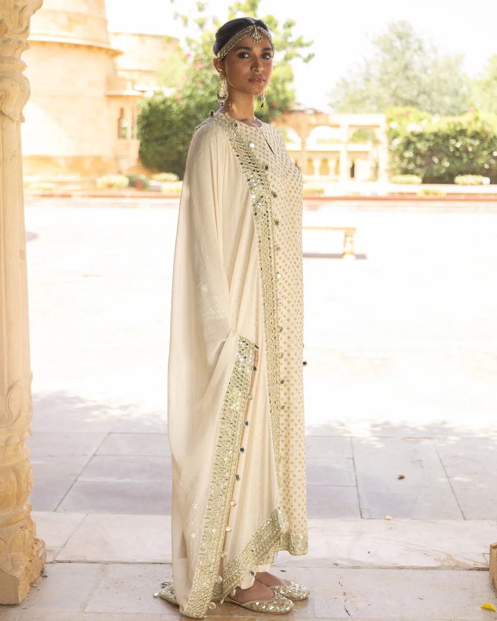Coconut & Gold Embroidered Kurta Set