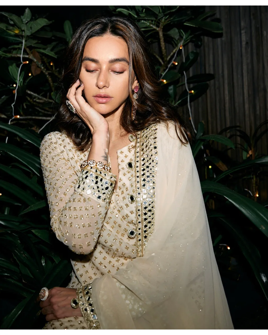 Coconut & Gold Embroidered Kurta Set