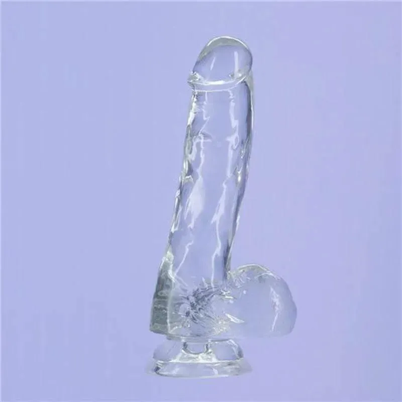 Crystal Dildo w Balls 8in Clear