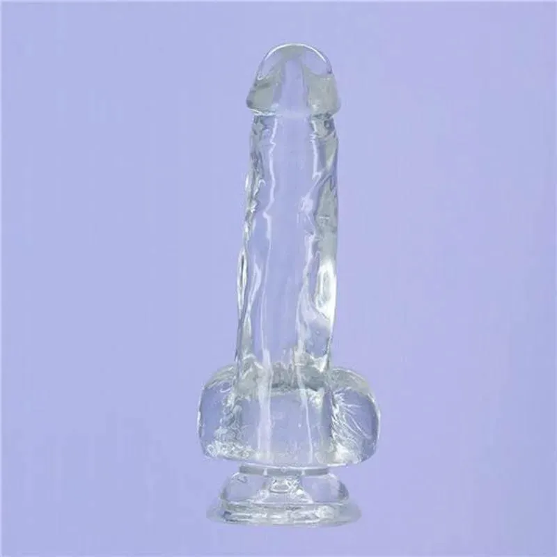 Crystal Dildo w Balls 8in Clear