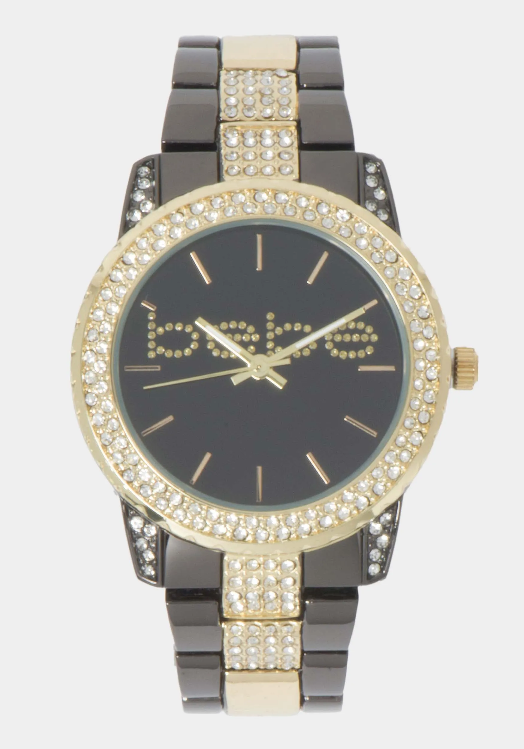 Gun Metal Smooth Dial Crystal Bezel Watch
