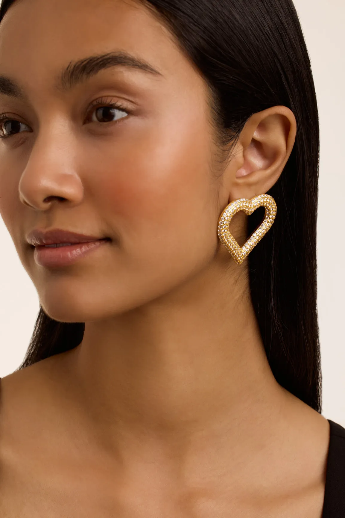 Hartia Statement Crystal Heart Stud Earrings Gold