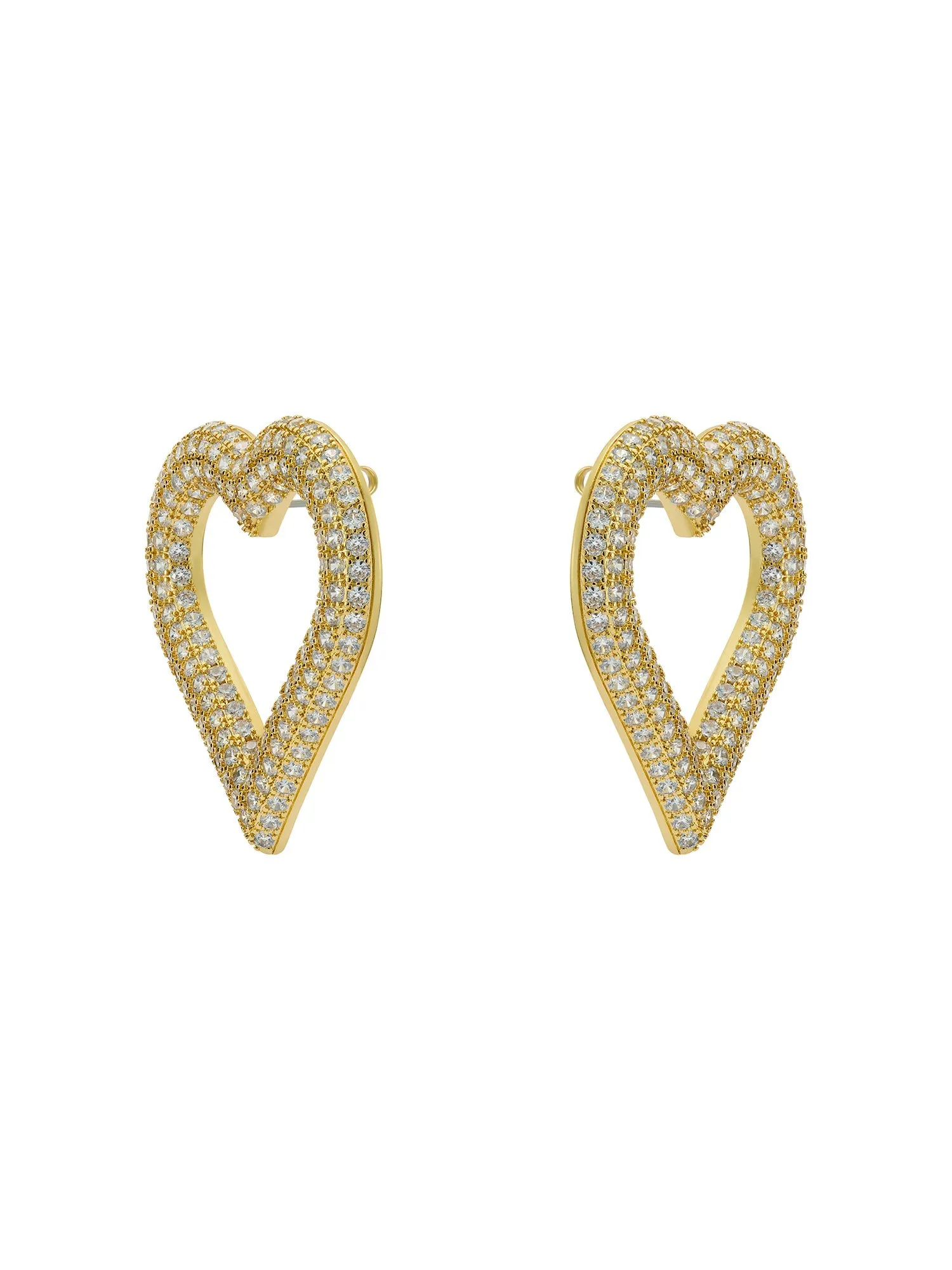 Hartia Statement Crystal Heart Stud Earrings Gold