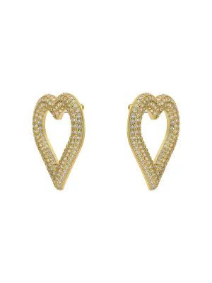 Hartia Statement Crystal Heart Stud Earrings Gold