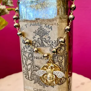 LNL Crystal Bee & Coin Pyrite Necklace