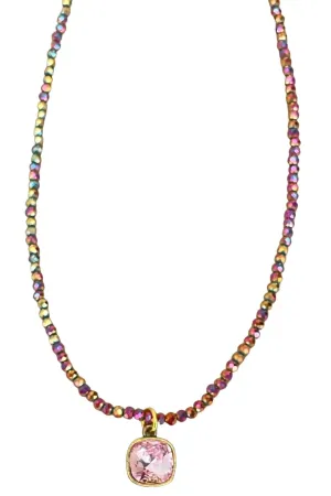 Pink Panache Matte Crystal Bead Necklace With Rose Crystal Drop