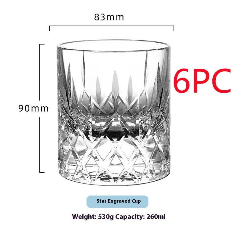 Whiskey Crystal Glass Handmade Fine Carved Wine Glass Ice Hockey Wide Mouth Light Luxury Shot Glass