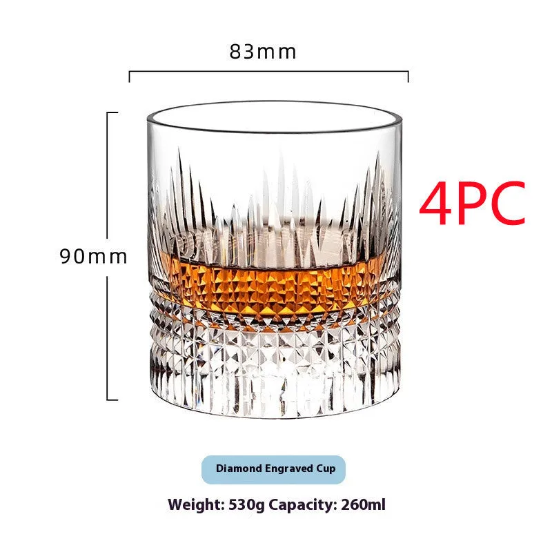 Whiskey Crystal Glass Handmade Fine Carved Wine Glass Ice Hockey Wide Mouth Light Luxury Shot Glass